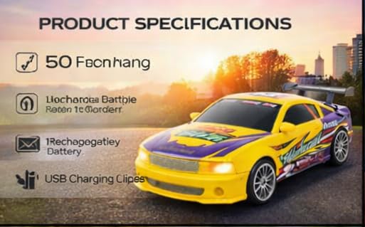 Image of TEC TAVAKKAL Remote Control Sports Car for Kids, High-Speed RC Racing Car with Remote, Rechargeable Battery & USB Charging Cable, 50 Ft Control Range, Indoor & Outdoor Toy Car (Yellow)