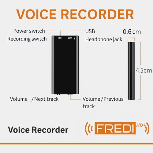 Image of FREDI HD PLUS Mini Voice Recorder 8GB | Small Size Portable Digital Recorder | USB Rechargeable Audio Recorder for Meetings, Interviews, Lectures, Office & Outdoor Use