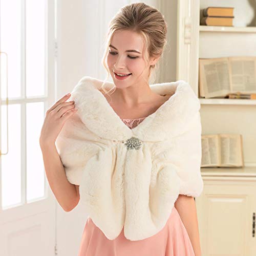 Evazen Sleeveless Faux Fur Shawl Wedding Fur Wraps Shawls Bridal Fur Stole For Brides And Bridesmaids #TOP6