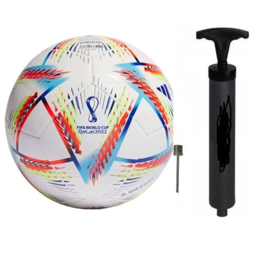 Image of JTC Hand Stitched World Cup Qatar 2023 New Addition Football with Air Pump Size & Wet Ground, & Artifical Turf, International Match Ball, Size - 5 Pump & Pin Multicolor (Zigzag Style A)