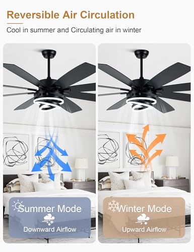 Image of 72 inch Large Black Modern Ceiling Fans with Lights
