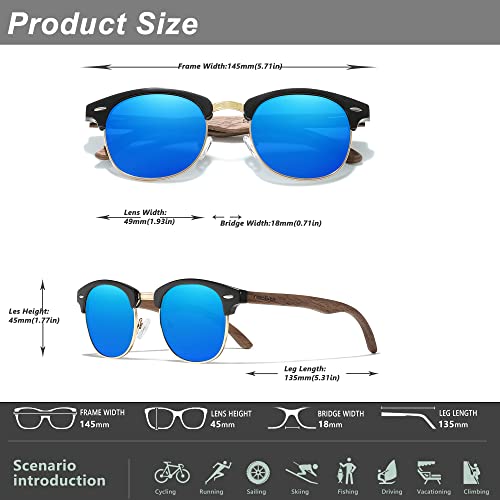 Image of KINGSEVEN Handmade 2023 Black Walnut Wooden Sunglasses Men Polarized UV400 Protection Semi-Rimless Retro Eyewear Women Oculos