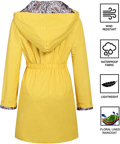 SoTeer Rain Jacket Women Floral Lined Hooded Lightweight Raincoat Waterproof Outdoor Windbreaker S-XXL (XX-Large, Yellow, xx_l) - Thumbnail 4