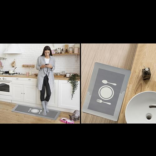 Image of HomeCloud Anti Fatigue Kitchen Rug Sets 2 Piece Non Slip Kitchen Mats for Floor Cushioned Kitchen Rugs and Mats Waterproof Comfort Standing Mat Runner for Kitchen (Home Spoon Grey)