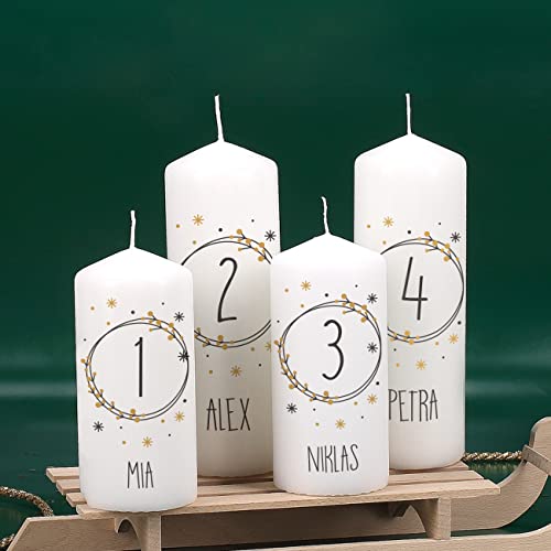 Adventskerzen Set mit Aufdruck, 4 Stück für Adventskranz