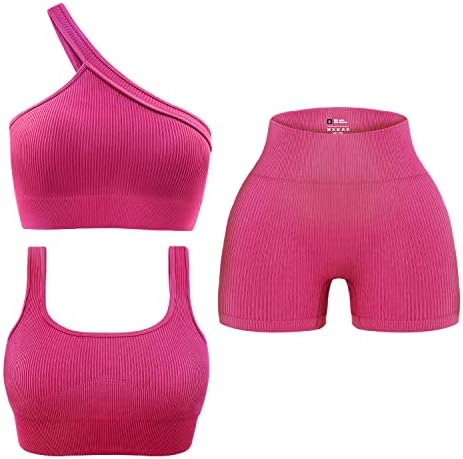 OLCHEE Womens 3 Piece Workout Sets - Seamless Ribbed Yoga Outfits...