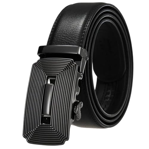 Men's Automatic Buckle Genuine Leather Belt, 3.5Cm Solid Color Formal Belt S8 130cm