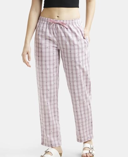 Image of Jockey RX06 Women's Super Combed Cotton Woven Fabric Relaxed Fit Striped Pyjama with Side Pockets (Checks & Prints May Vary)