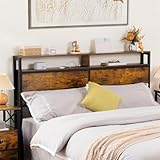 LOAKEKEL Queen Headboard Only, Headboard Queen Size with Outlets and USB Ports, Wood Platform Bed Queen Headboard with 2 Tier Storage Rack, Adjustable Height, Easy Assembly, Rustic Brown HB052BR