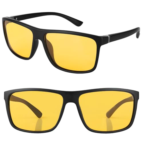 Night Vision Driving Glasses for Men Women, Polarized Anti Glare Yellow HD Glasses for Driving Matte Black Frame