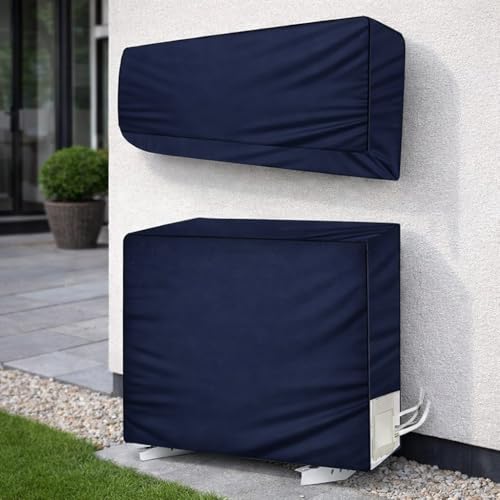 Khushimit® Split AC Cover for 2 Ton AC | Indoor & Outdoor Unit Cover Set | Water Resistant, Dustproof & Washable Air Conditioner Cover | Protection Cover for Split AC (Plain Blue)