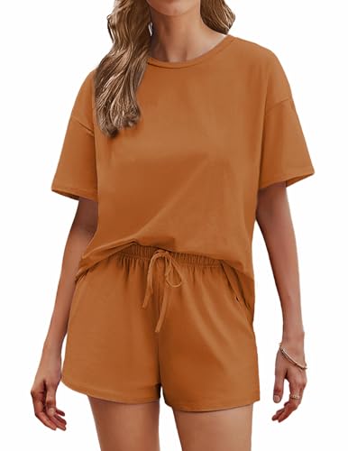 Image of Ekouaer Cotton Pajamas Set for Womens Soft Short Sleeve Lounge Set Shorts Sleepwear Set 2 Piece Pjs Sets