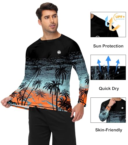 Image of AOBUTE Mens Long Sleeve Swim Shirt Quick Dry Sun Protection Rash Guard