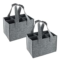 Kioiner 2 Stück Weinbeutel, Männerhandtasche, Flaschenträger Filztasche mit 6 Fächern, Flaschentasche für Vatertag, Bierfest, Party, Reise, Picknick, 24 x 18 x 16cm (Grau)