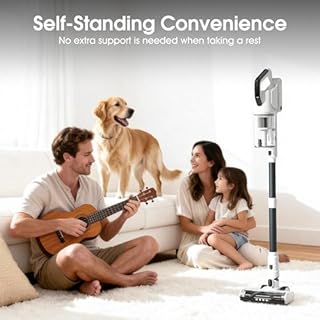 Klarpul Cordless Vacuum Cleaner, 2 Batteries 140 Mins Runtime 600W 50Kpa Stick Vacuum Cordless, Self-Standing Vacuum Cleaners for Home with 2.5H Fast Charging, for Floor/Carpet/Pet Hair, White