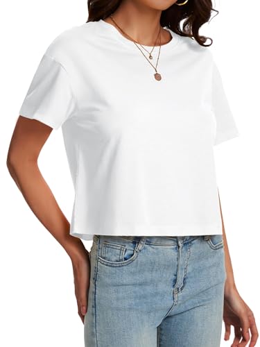 Image of SMENG Women's Workout Crop Tops UPF50+ Cotton Soft Breathable Tshirt Loose Short Sleeve Yoga Athletic Shirt