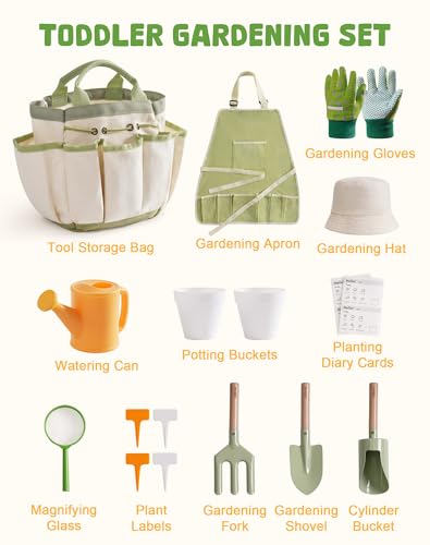 ROBUD Kids Gardening Set, 18 PCS Toddler Garden Tools Kit with Apron, Gloves, Shovel, Fork, Watering Can, Cylinder Scoop, Outdoor Educational Toys for Boys & Girls Ages 3+ 2 ROBUD Kids Gardening Set, 18 PCS Toddler Garden Tools Kit with Apron, Gloves, Shovel, Fork, Watering Can, Cylinder Scoop, Outdoor Educational Toys for Boys & Girls Ages 3+ - Image 2