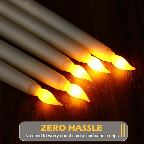 Image of Tuanse 24 Pack 24 Pack Flameless Flicker Taper Candles Bulk with Remote and Timer, Battery Operated LED Warm White Taper Candles Light for Home Wedding Decoration Gifts (Beige,8 Inch)