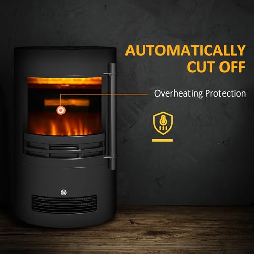 Homcom 1000W/2000W Freestanding Electric Fireplace, Indoor Heater Fire Stove With Log Burner Effect Flame, Thermostat Control - 5