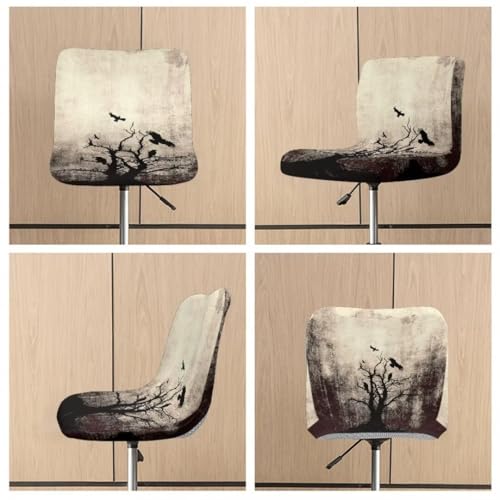 Image of Dry Tree Crows Bar Stool Chair Cover with Back Stretch Bar Chair Covers Swivel Barstool Slipcovers with 4 pcs Black Seat Couch Cover Waterproof Anti-Scratches Spills Chair Covers