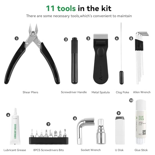 Creality Official General Tool Box Kit 3D Printer Tool Kit Set 11PCS in 1 Essential 3D Print Accessories for Finishing, Cleaning, Printing,Removal Tool Included for All FDM Printers