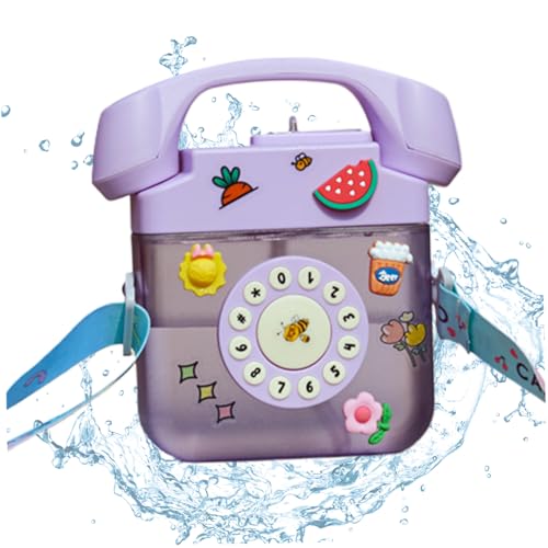 Botella de agua infantil de 400ml con forma de teléfono color morado