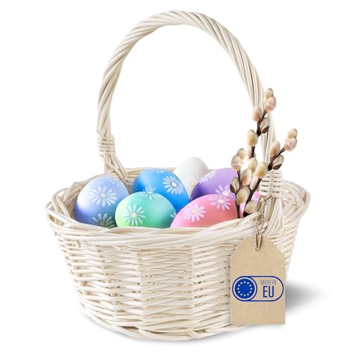 Creative Home Petit Panier de Pâques en Osier Blanc | 22 x 22 x 26 cm (+/- 2 cm) | Panier avec anse | Tissé à la main | Panier cadeau | Panier fruits