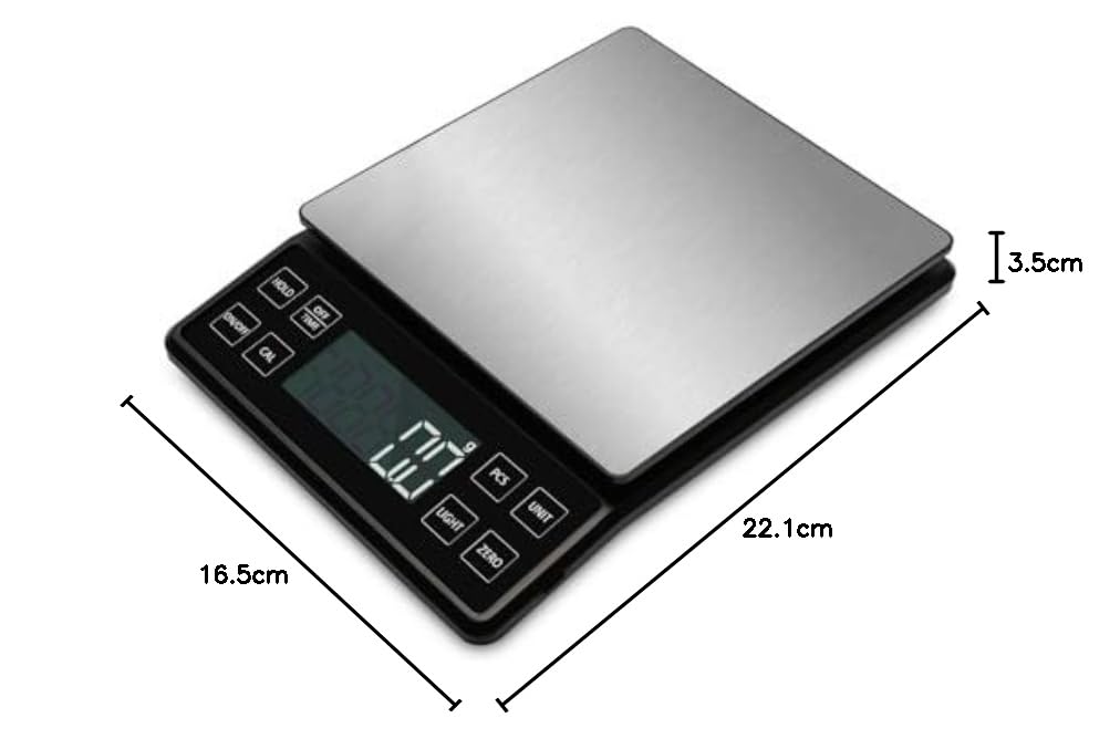 NEXT-SHINE YK02-Charging Food Kitchen Scale with dimensions labeled as 16.5cm, 22.1cm, and 3.5cm.