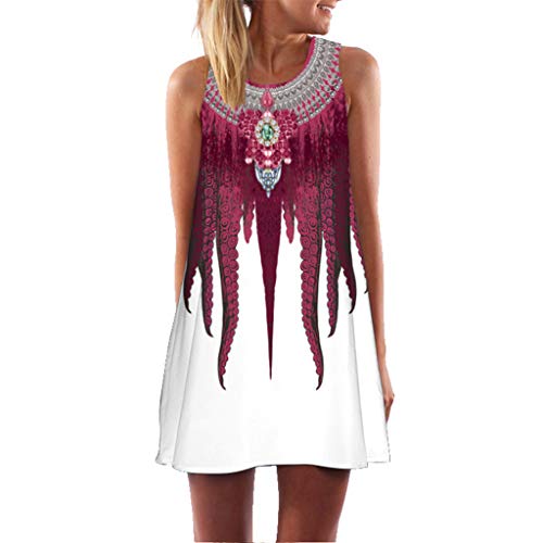 MORCHAN Femmes d'été sans Manches Boho Imprimer Casual Beach Fashion Vintage Short Mini Robe(E-Blanc/XX-Large)