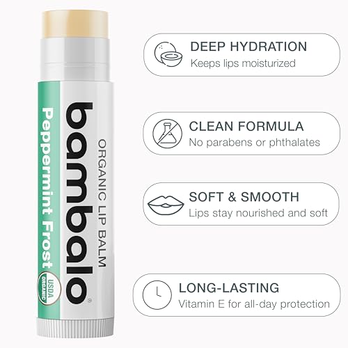 Bambalo 8-Pack Lip Balm Set by Bambalo – Includes 4 USDA Organic Flavors & 4 SPF 15 Peppermint Balms – Hydrating & Protecting Lip Care – Natural Ingredients – For Men and Women