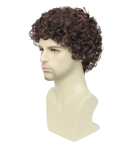 Image of Short Afro Curly Wig for Men,Buddy the Elf Wig, Home Alone Kevin McCallister Costume Wig, Perfect for Halloween Cosplay, The Office Dwight Schrute Costume, Daily Wear & Themed Parties (Medium Brown)