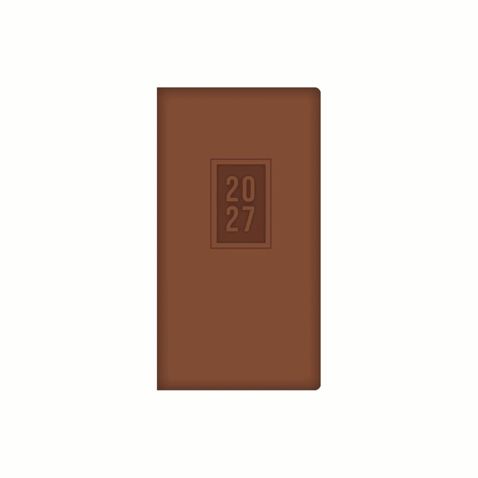 Taschenkalender 2027, Wochenansicht, Braun – geprägter, gepolsterter | Kompakter Wochenplaner, Handtaschengröße, tragbares Reisetagebuch, Terminplanung, Schularbeitsplan, persönliches Tagebuch