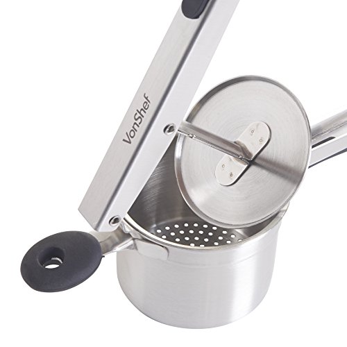 VonShef Professional Stainless Steel Mash Potato Ricer Masher/Fruit Press With Black Soft Touch Handles