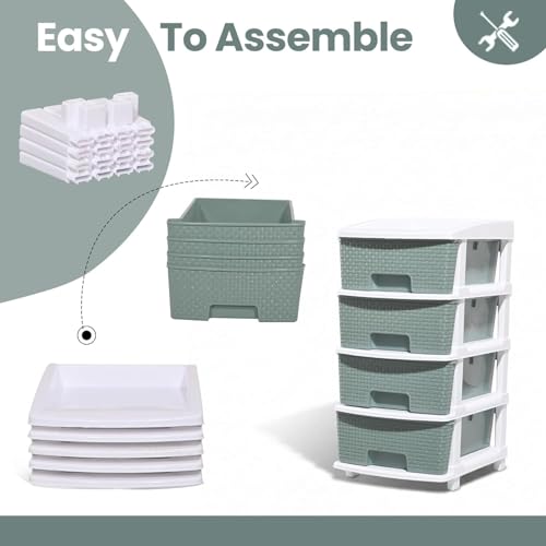 Image of Plastic Modular Drawer Storage Chest Of Drawers Organizer Storage Box, Large Stomo Racks For Multipurpose Anti-slip Shoes Organizers (Green, 4 Layer)