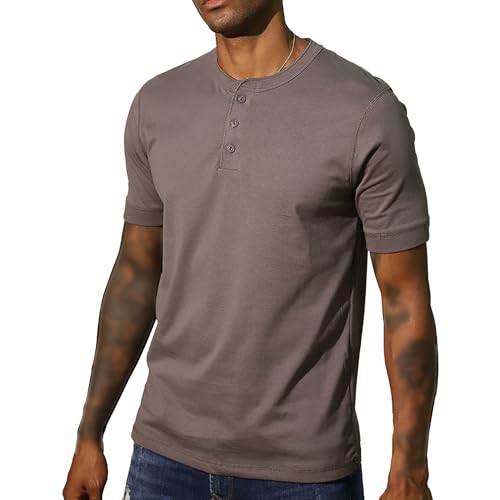 T-shirt Henley solide en maille premium avec col tunisien à boutons coupe ajustée