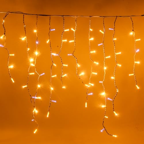 Luccika Cascata di Stalattiti Professionali, colore luci Oro Antico, 5 Metri con 380 Maxi LED da 8 mm, Flash Ghiaccio, Pendenti varie lunghezze fino ad 1 Metro, Prolungabile, per uso Interno/Esterno