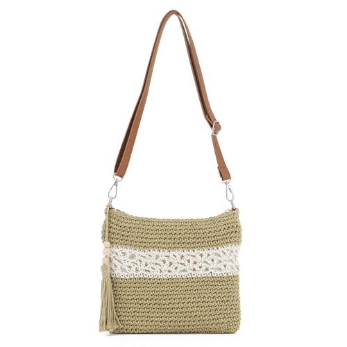 Image of SUKUTU Women’s Handwoven Crossbody Purse Summer Beach Straw Messenger Bag Woven Cotton Handmade Shoulder Handbag