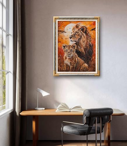 Image of Leczany Cross Stitch Stamped Kits for Adults Beginners Patterns Craft Kit Needlepoint Full Range of DIY Embroidery Kits Starter 11CT 3 Strands | The Lion King and the Young 17.7x23.6 inches