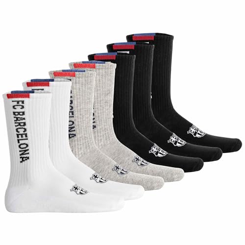Lot de 7 paires de chaussettes unisexes FC Barcelone – Produit sous licence officielle | Lot de chaussettes de tennis | Cadeau pour les fans |...