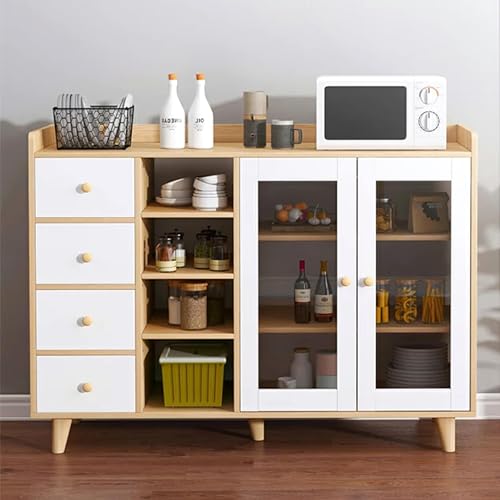 La Mejor Lista de Armarios y aparadores - los preferidos. 41 Armario de Cocina, Alta Calidad Gabinete de Almacenamiento para Cocina con Cajones y 3 Puertas, Mueble Aparador para Sala de Estar, Comedor, Oficina, 120×35×90cm (4 Cajones y 2...