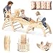Freelawn Klettergerüst Indoor,Holz Montessori Kletterdreieck mit Rutsche, Bogen，Leiter&Spielmatte ，für Kinder ab 1 Jahr(Naturholz)​