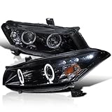 SPEC-D TUNING Dual Halo Projector Headlights Glossy Black Housing Smoke Lens Compatible with 2008-2012 Honda Accord 2 Door Coupe, Left + Right Pair Headlamps Assembly