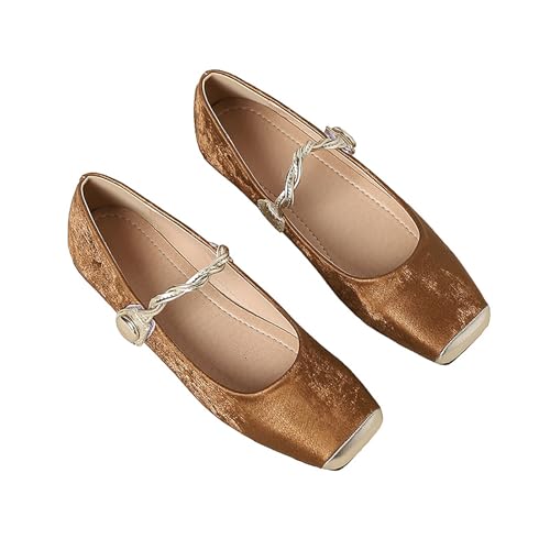Elegant Women's Dress Shoes, Ideal for Casual Office Settings - Mary Jane Style Slip-On Flats with Square Toe Design