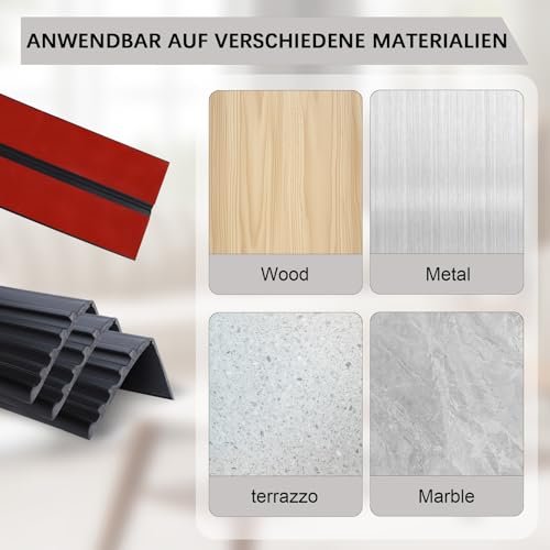SDLDEER Treppenkantenprofil Selbstklebend, 12 m Treppenkanten Antirutsch Treppenkantenschutz Rutschfeste Treppenstufe für Außen und Innenbereich, Schwarz