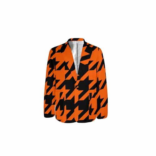 Blazer for Men Black and Orange Houndstooth Men's Long-Sleeve Classic-Fit Button-Front Stretch Blazer4