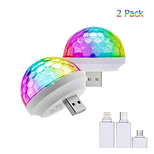 OSIRCAI 2Pack LED Car USB Atmosphere Light,USB Disco Ball Party Mushroom Light Mini