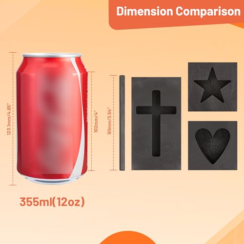 4 Pieces Graphite Ingot Molds,Upgrade Heart Star Cross Mold Stir Rod Stick Set, Casting Mould Metal Refining Scrap Melting for Gold Silver Aluminum Copper Brass Zinc