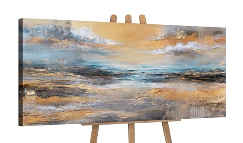 YS-Art Grandi immagini colorate su tela con accenti oro astratto belle immagini acriliche dipinte a mano Pittura acrilica moderna decorazione per la casa Immagini ufficio vera arte 115x50 cm