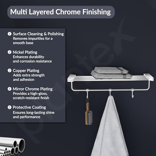 Image of Plantex Smero Pure Brass 24 inch Towel Rack for Bathroom /Towel Stand /Hanger /Towel Holder /Towel Bar /Bathroom Accessories - Arrete (Chrome)