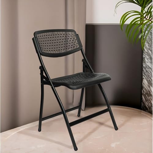 Image of ROSE Paris | Plastic Folding Chair | Portable & Foldable Chair for Home, Dining, Balcony, Office & Study | Comfortable Folding Plastic Chair for Students, Camping, Laptop & Multipurpose Use (Black)